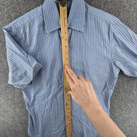 Salvatore Ferragamo XS Blue Stripe Short Sleeve Button Up Shirt Men Cotton Woven - Picture 3 of 15